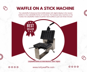 Introducing the LollyWaffle Waffle on a Stick Maker - a professional-grade stainless steel waffle maker with a digital timer, non-stick surface, and easily changeable plates, compatible with Sagra’s LollyWaffle mixes.