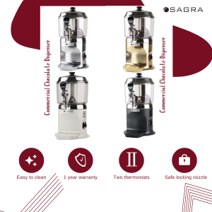 Premium chocolate dispenser in 4 colors, perfect for heating, stirring, and serving rich chocolate.